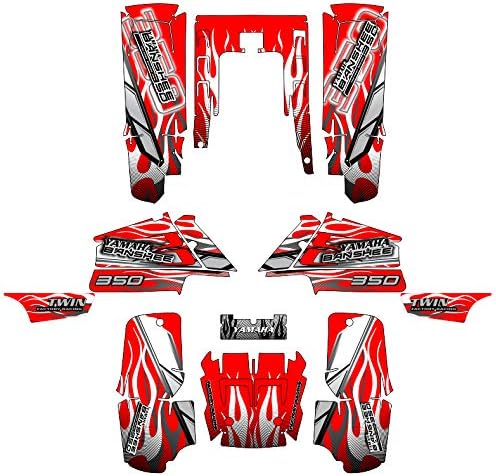 Custom MX vinyl Motorcycle Graphic Stickers Kit Decal For Compatible with YAMAHA BANSHEE 350, Years 1987-2005, RED FLAMES.(not OEM)