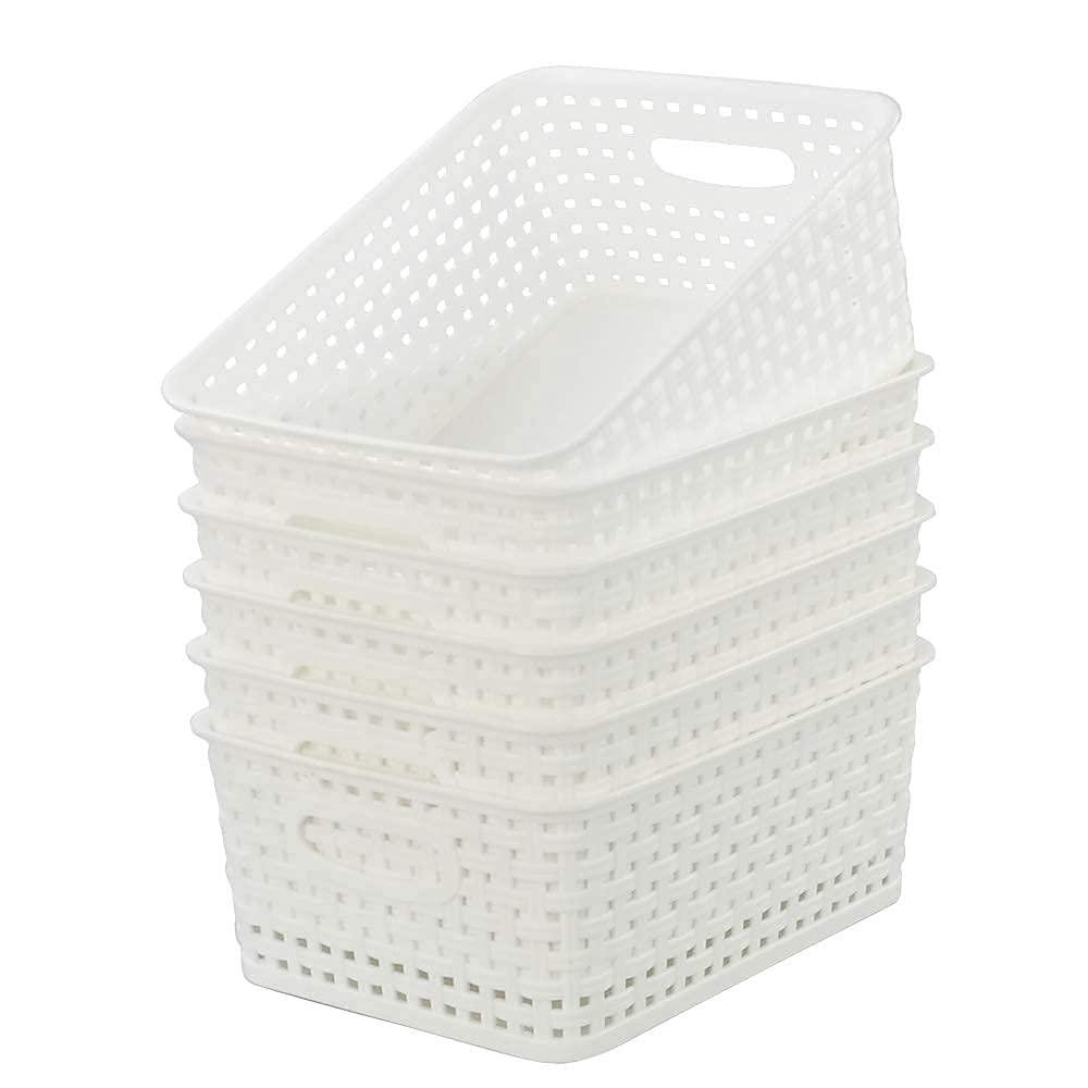Kiddream 6 Packs Plastic Weave Basket, Small Cupboard Storage Basket, White