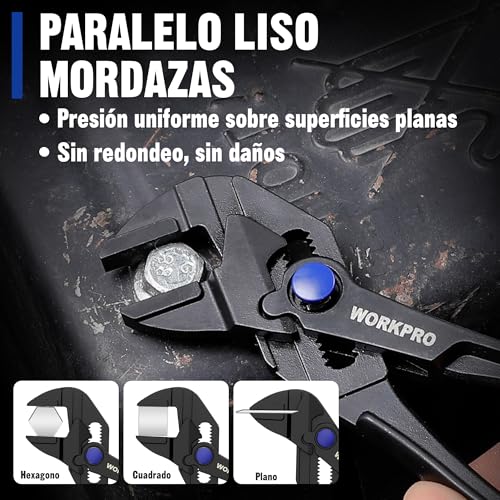 WORKPRO Adjustable Wrench Pliers 108 mm, Wrench Type Pliers with Self-adjusting Jaw, Max Opening 20 mm, Non-Slip Handle, for Nuts and Pipes