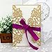 NATURE WORSHIP 50-Pcs Exquisite Carving Wedding Invitation Kits with Silk Ribbon, Gold