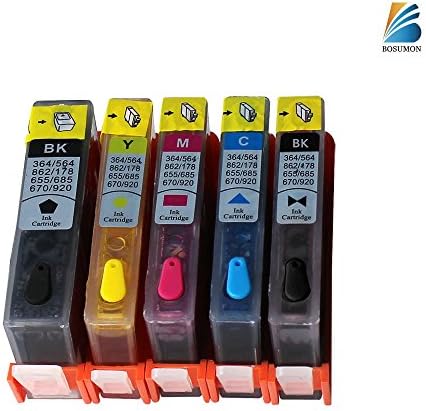Bosumon Refillable Ink Cartridge for HP 564 Refill Kit with Auto Reset Chips (ARC) Compatible for HP Photosmart 5520 6520 7520 5510 6510 7525 B8550 C6380 D7560 C309A 4620 3520