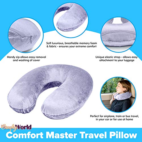 Comfort Master Travel Pillow; Get Wrapped in Extreme Comfort with Firm Durable Memory Foam - Relax and Sleep Soundly while Traveling, in Office, or at Home - Offers Neck Support for Post-Op Patients