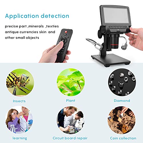 LCD Digital Microscope 5 in HD Screen High Magnification Camera Video Recorder, 8 LED 2 Fill Lights, with Remote Control, Compatible with Windows XP/7/8/10