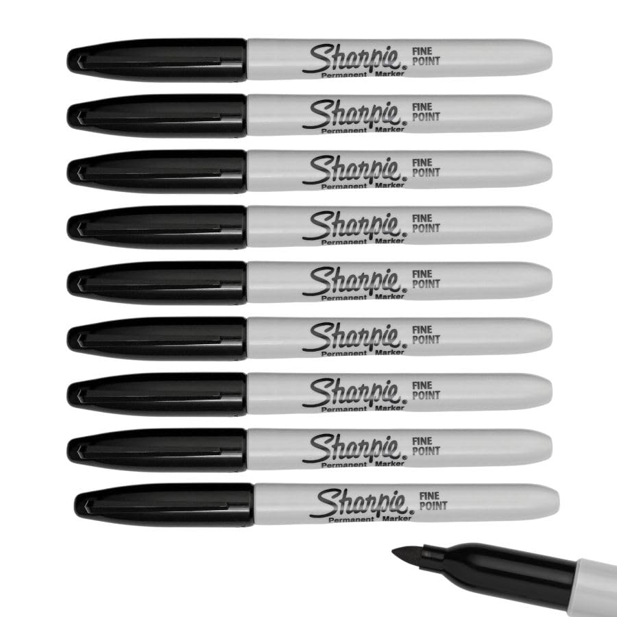 Sharpie 9 x Permanent Black Markers, Fine Point, loose pack