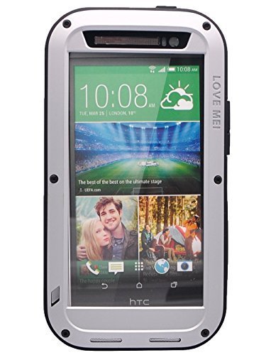 Love Mei HTC ONE M8 Weatherproof Hard Shell Aluminum Metal Case with Gorilla Glass Dustproof Shockproof Dirtproof Protective Case Ip65 Rated Waterproof Cover for HTC One 2 M8 - Silver