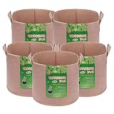 VIVOSUN 5-Pack 3 Gallons Heavy Duty Thickened Nonwoven Fabric Pots Grow Bags with Strap Handles Tan