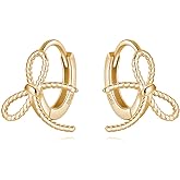 Reffeer Solid 925 Sterling Silver Bow Hoop Earrings Ribbon for Women Teen Girls Bowknot Hoop Earrings Huggie Cartilage Helix Earrings
