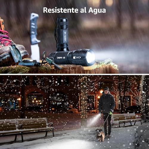 Lighting EVER Linterna LED de Alta Luminosidad con Zoom Ajustable, IPX4 Resistente al Agua, Compacta y Portátil – para Camping, Senderismo, Emergencias, Incluye Baterías AAA