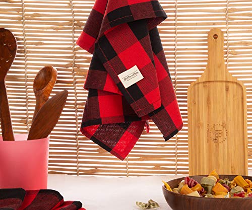 Red and Black Dish Towels - Buffalo Checked Kitchen Towels - Cotton Buffalo Plaid Dish Towel - Buffalo Check Hand Towels - Red Plaid Kitchen Towels Cotton - Checkered Tea Towels (18 X 28, Red&Black) - Thumbnail 2