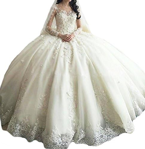 TBGirl Women's Long Sleeve Lace Ball Gown Wedding Dresses Cathedral Train
