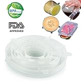Silicone Stretch Lids, Reusable Durable Bowl Covers BPA Free FDA Approved for Keeping Food Fresh Dishwasher Oven Microwave Freezer Safe, 6-Pack of Various Sizes (White)