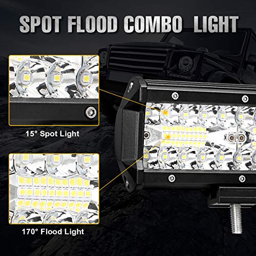 AMBOTHER LED Light Bar 7'' 240W Off Road Lights 40led Spot Flood Combo Driving Lights Waterproof Work Fog Lights for Pickup Truck Jeep Boat UTV ATV Marine, Triple Row，2 Year Warranty, 2 Pack - Thumbnail 4