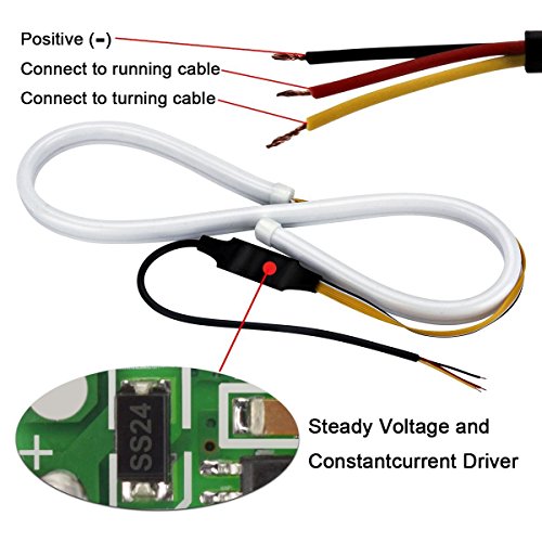 2Pcs 24 Inches Dual Color White/Sequence Amber LED Strip Tube, YANF Car Flexible Daytime Running Lights DRL Switchback Headlight Decorative Lamp and Flowing Turn Signal Light - Thumbnail 4