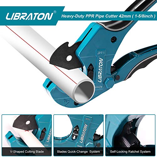 Libraton PVC Cutter 15/8", PVC Pipe Cutter, Ratcheting PVC Cutter with Replacement Blade