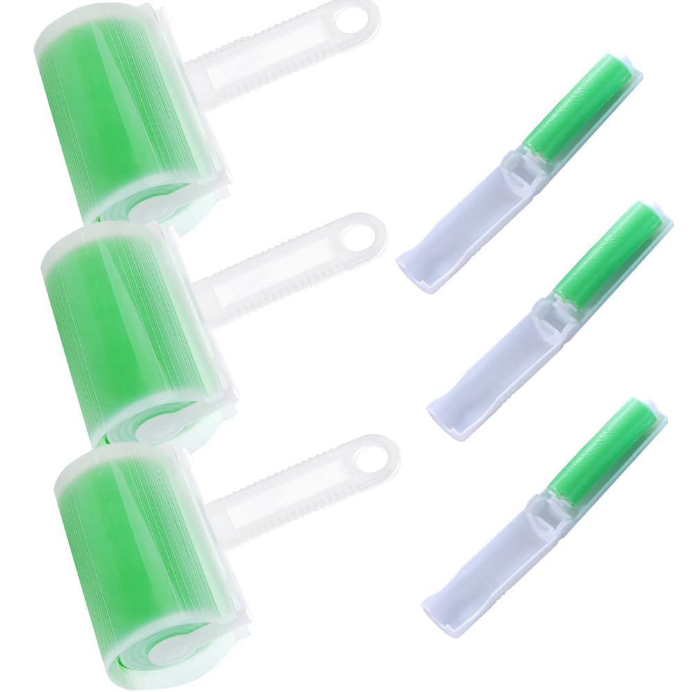 Voarge Lint Roller, Reusable, Set of 6 Reusable Lint and Pet Hair Rollers in 2 Sizes (Washable Lint Roller), Lint Removal Rollers Accessories (Green)