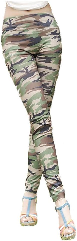 Demarkt Fashion Ladies Female Chic Imitated Jeans Army Green Camouflage Print Girl's Milk Leggings for All Seasons Spring Autumn & Winter Women Seamed Pattern Pants Spaghetti One Size Stretch Fitting