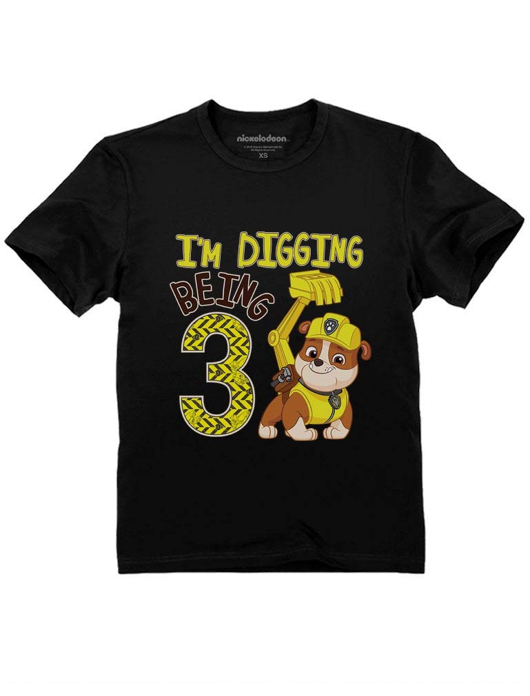 Tstars Rubble 3rd Birthday Boy Digging Being 3 Shirt Gifts for Three Years Old Boys Bday Paw Patrol Toddler Kids T-Shirt