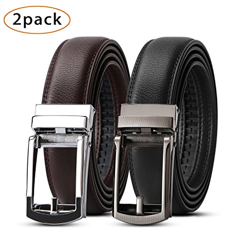 WERFORU 2 Pack Leather Ratchet Dress Belt for Men Perfect Fit Waist Size Up to 44