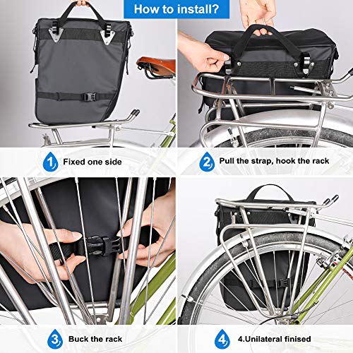 WATERFLY Bike Bag Bike Pannier Bag Waterproof Bike Saddle Bag Shoulder