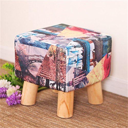AIDELAI Stool chair Solid Wood Change Shoe Stool Footstool Test Shoe Stool Round Upholstered Footstools 4 Wood Leg Pouffes Stool Fabric Cover Saddle Seat (Color : # 11)