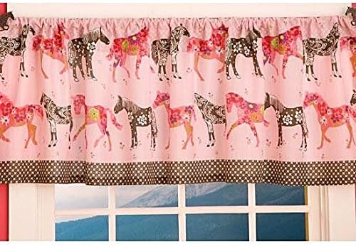 Pink and Brown Girls Pony Horse Valance Curtain (84"w x 20"l) Window Treatment