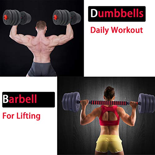 66LB Adjustable Dumbbell Barbell Weight Pair, Free Weights 2in1 Set