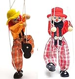 Sparik Enjoy 2 Packs Clown Hand Marionette Puppet Children's Wooden Marionette Toys Colorful Marionette Puppet Doll Parent-Child Interactive Toys-Yellow and Red
