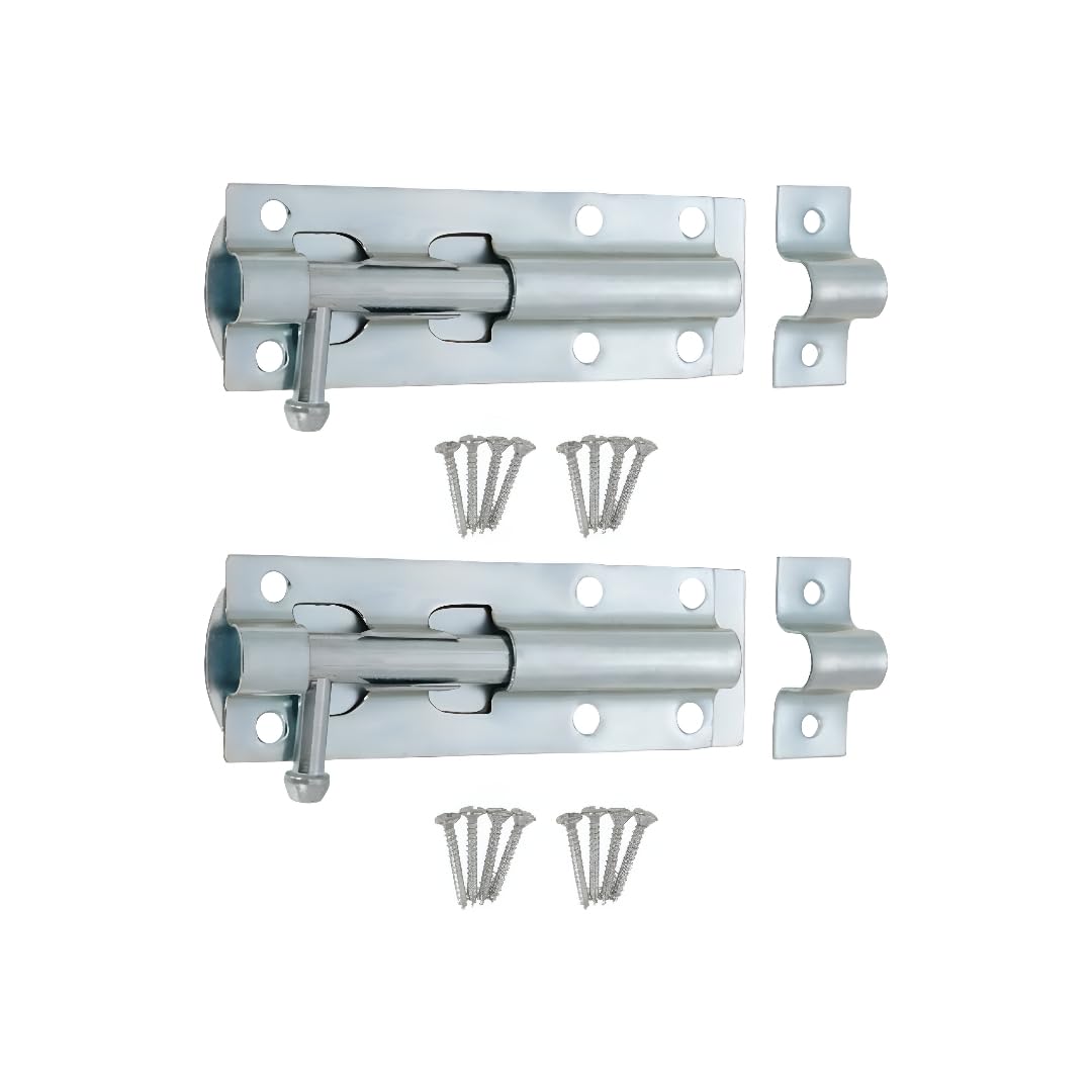 Pack of 2 Heavy Duty 4 Inch Straight Iron Barrel Bolt Zinc Finish Door Latch Lock - Ideal for Garden Gate, Shed, Barn, Sliding Door  