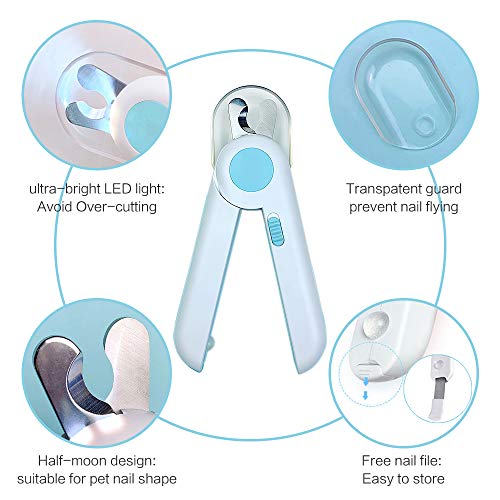 LED Dog & Cat Nail Clippers, with Safety Guard to Avoid Over-Cutting Nails, Free Nail File, Sturdy Non Slip Handles and Lock Switch, for Safe, Professional at Home Grooming