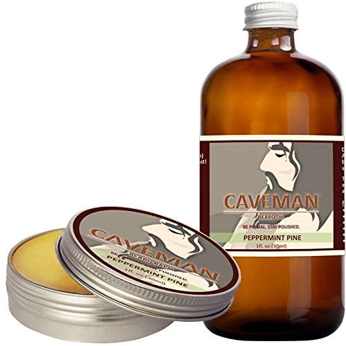 Caveman Peppermint Pine Combo Beard Oil and Beard/Mustache Balm, Leave in Conditioner, 1oz oil and balm Peppermint, Pine