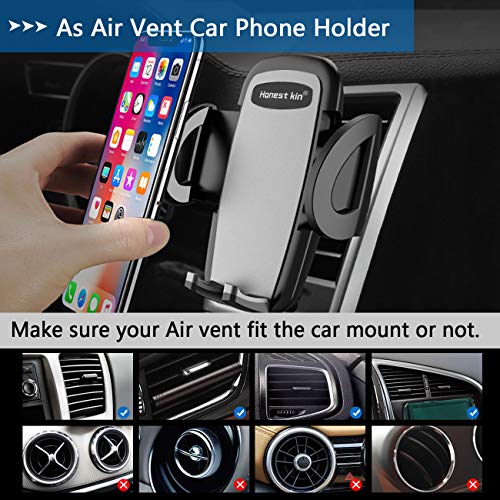 Cell Phone Holder for car HONEST KIN 2 in 1 Universal Car Phone Mount Dashboard/Windshield & Smartphone Car Air Vent Mount Holder Cradle Compatible with iPhone Xs XS Max XR X 8 8+ 7 7+ SE 6s 6+ 6 5s