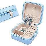 LELADY Small Jewelry Box Portable Travel Jewelry Case Organizer Faux Leather Storage Holder for Earrings Rings Necklaces, Gifts for Women Girls Mini Size (Sky Blue)