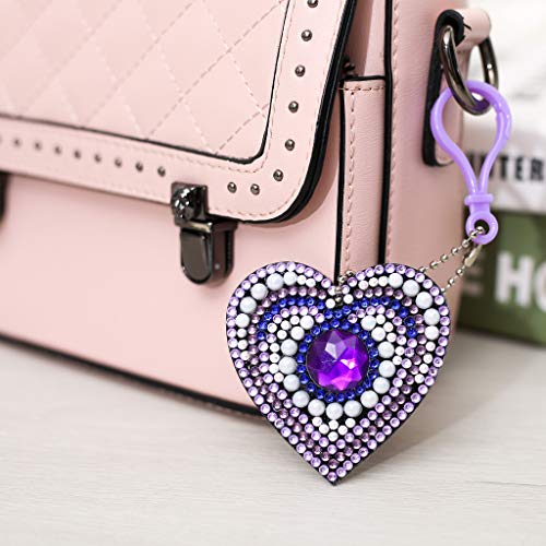 2019 New Gift! Set of 5 Diamond Painting Keychain, 5D Mosaic Making DIY Full Drill Special Shape Diamond Painting Beauty Doll Keychain Key Ring Phone Charm (Hearts Set of 5) - Thumbnail 3