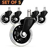 Replacement Office Chair Wheels (Set of 5) Premium Office Chair Casters For All Hard Surfaces; Rollerblade Wheel Casters For Chairs