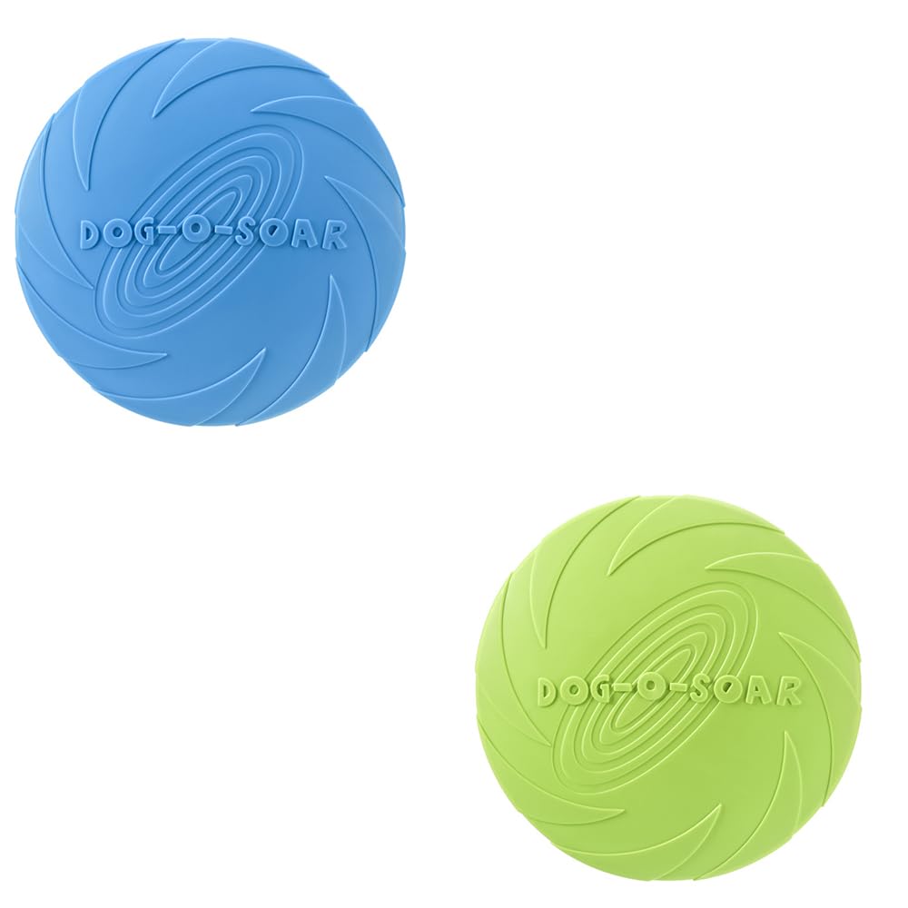 helioflicker 2 Pack Dog Flying Disc Dog Dog Rubber Flyer Dog Toy For Small Large Dogs To Sport, Safe on Teeth - S Blue & Green