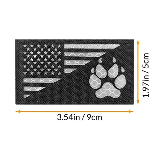 2Pcs IR Reflective Dog Paw Patches K-9 USA Flag Infrared Tactical Morale Embroidered Patch Applique with Hook and Loop Fastener Backing for Dog Vests Harnesses
