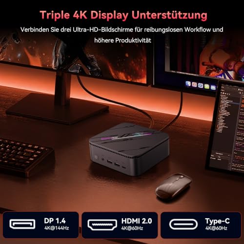 Blackview MP100 Pro Mini PC 2026, AMD Ryzen 7430U, 16GB RAM 512GB SSD, Win 11 Pro Mini Computer, RGB Lighting, Frost Giant 3.0 Cooling, WiFi 6, Triple Display, DP 4K144Hz, VESA, 3 Year Support