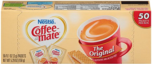 Coffee Mate - Original 3 Gram Single Serve Powdered Creamer Packets 50 Count Box (Pack of 1) - with Exclusive By The Cup Sugar Packets