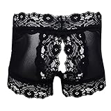 YiZYiF Sexy Men's Underwear Open Front Crotchless Lace Boxer Briefs (X-Large(Waistline 28.0-40.0