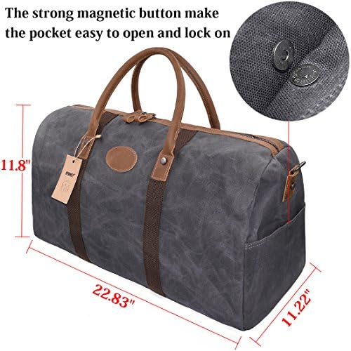 Travel Duffel Bag Waterproof Canvas Overnight Bag Leather Weekend Oversized Carryon Handbag Grey 4 Travel Duffel Bag Waterproof Canvas Overnight Bag Leather Weekend Oversized Carryon Handbag Grey