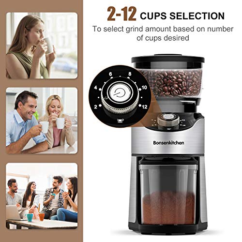 Electric Conical Burr Coffee Grinder, Stainless Steel Coffee Grinder