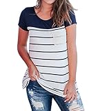 Imily Bela Women's Short Sleeve Colorblock Lace Patch Pocket T Shirt Tees