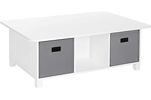 RiverRidge Kids 6 Cubby Storage 2pc Activity Table, White with Gray Bins