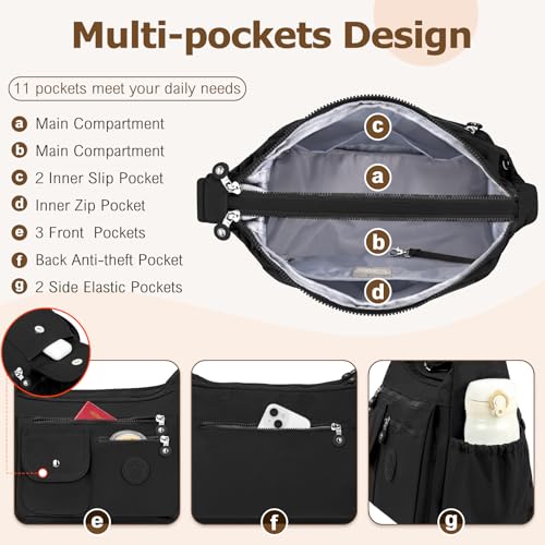BTNEEU Women's Shoulder Bag Nylon Handbags Large Waterproof Multipocket Leisure Messenger Bags with Adjustable Shoulder Strap Messenger Bag for Shopping, Work, Travel