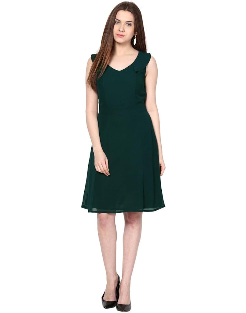 besiva women's midi fit and flare polyester solid sleeveless dress