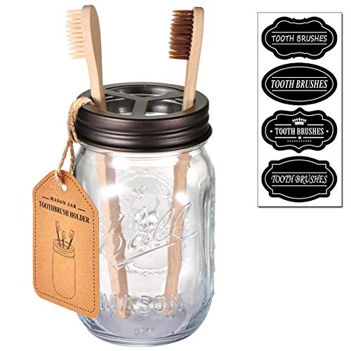 Mason Jar Toothbrush Holder - Bronze - with Genuine Glass 16 Ounce Ball Mason Jar for Regular Mouth Mason Jar ， Premium Rust-proof 304 Stainless Steel - Rustic Farmhouse Decor Bathroom Accessories - Thumbnail 7