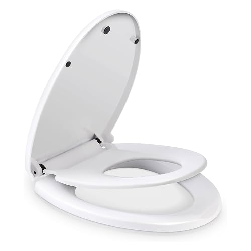 CROWNSHOP Family Toilet Seat 2-in-1 Soft Adjustable Soft Close Toilet Seat Potty Training with 360 Degree Adjustable Hinges for Toddlers Adults
