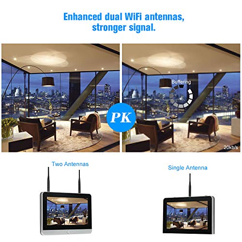 OWSOO 4CH 1080P HD WiFi NVR Kit 11.5” LCD Screen Monitor with 4pcs 1080P 2.0MP Wireless WiFi Waterproof Outdoor Bullet IP Camera Support P2P IR-Cut Night Vision for CCTV Security Surveillance System