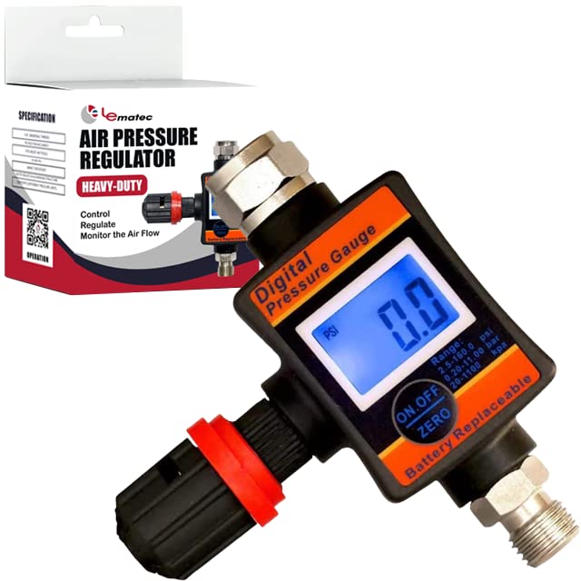 LE LEMATEC Air Regulator with Digital Pressure Gauge. Diaphragm Type for Precise Air Pressure