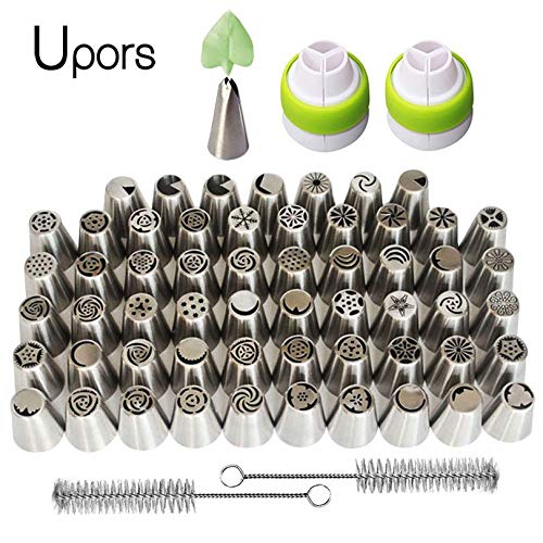 HOKUGA 62Pcs Icing Piping Nozzles Stainless Steel Russian Piping Tips DIY Pastry Nozzles for Weding Cake Decorating Tools